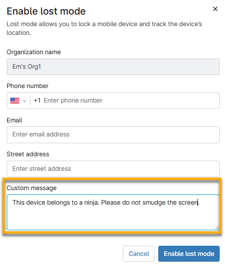 mdm_enable Lost mode_custom message.png